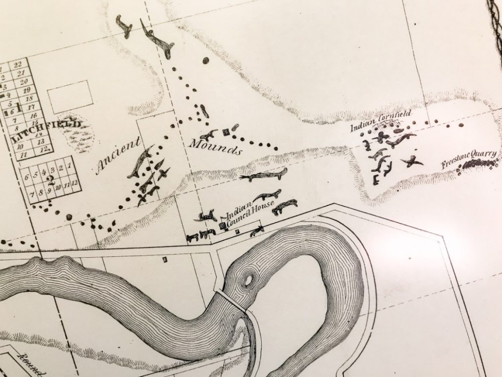 Section of 1800's Map of Baraboo shows effigy mounds that were built upon.