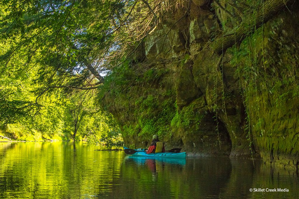 Kayaking on the Baraboo River. Sandstone.