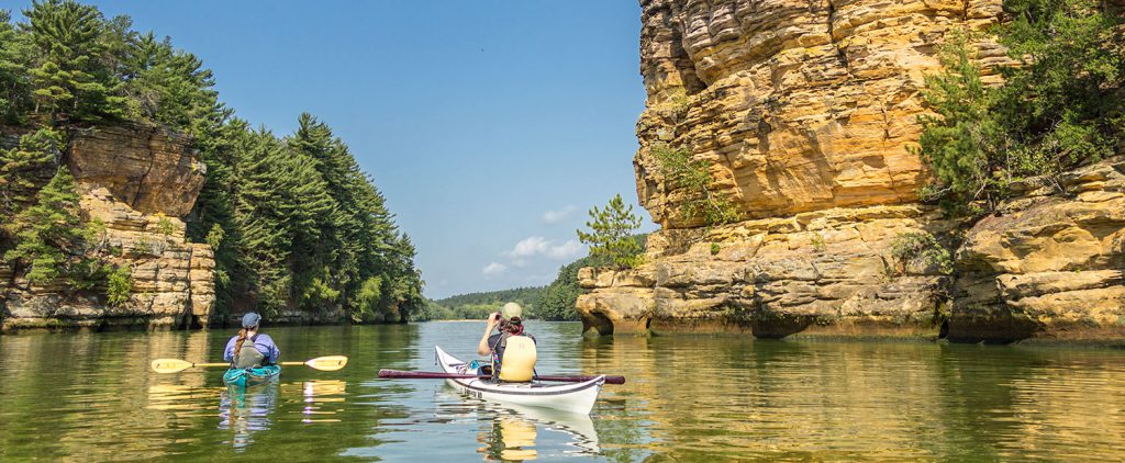 Kayaking the upper Wisconsin River in Wisconsin Dells.