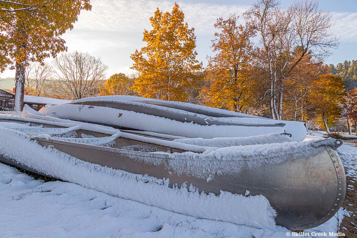 Snow on canoes at Devil's Lake State Park