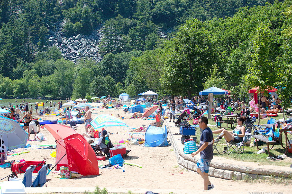 crowded swimming beach