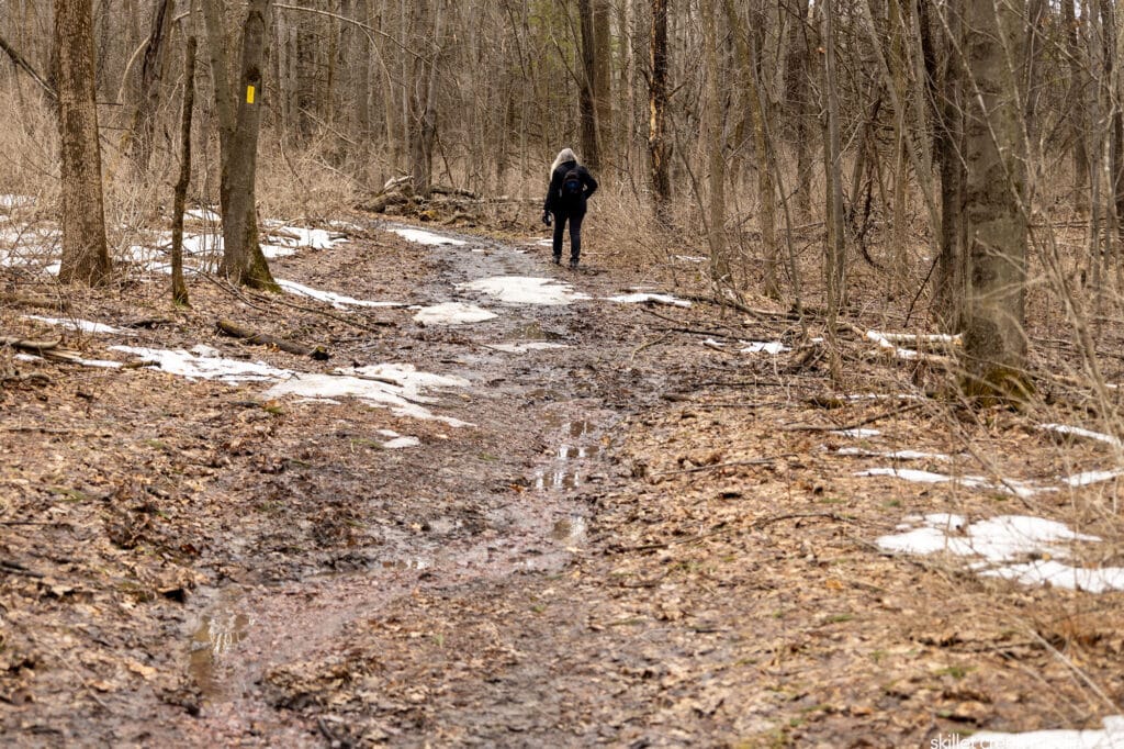 Protect the environment by walking right down the middle of a muddy trail.